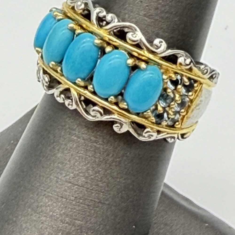 Gems En Vogue Michael Valitutti Sleeping Beauty Turquoise Row Ring London Topaz